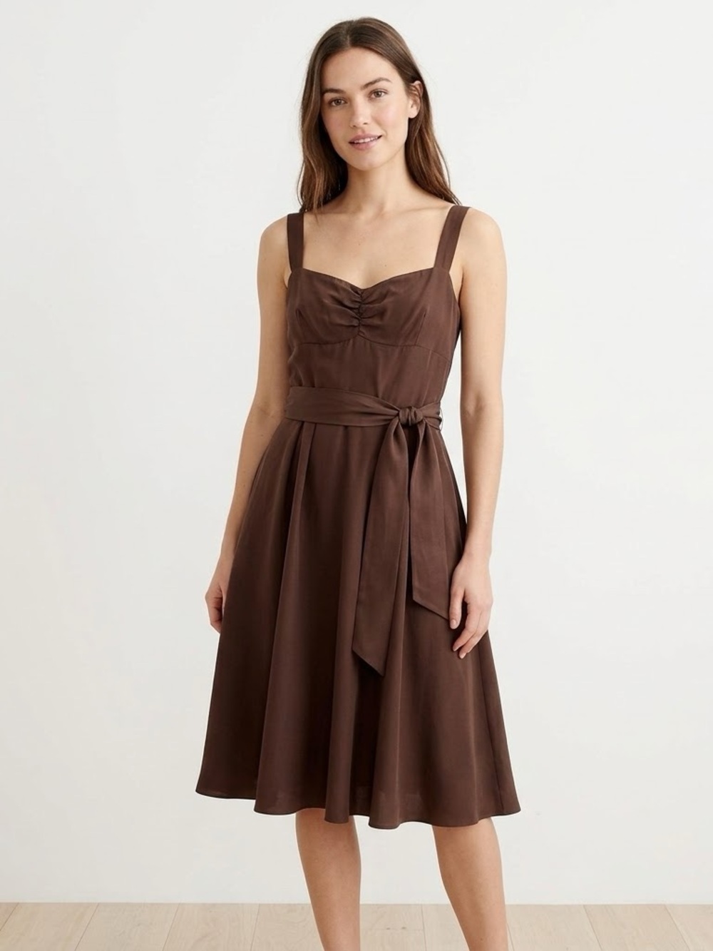 J.Crew 100% Silk Chocolate Brown Fit & Flare Dress w/ Sash - Size US6